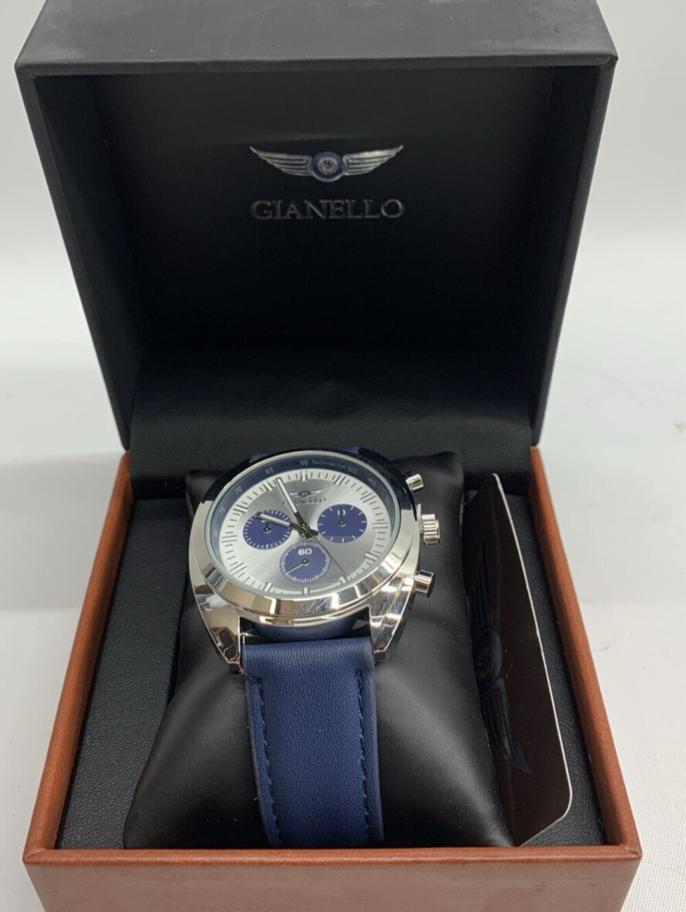Gianello Mens GNL7731SS Tri Faux Chrono Blue Case Blue Strap Watch NEEDS BATTERY